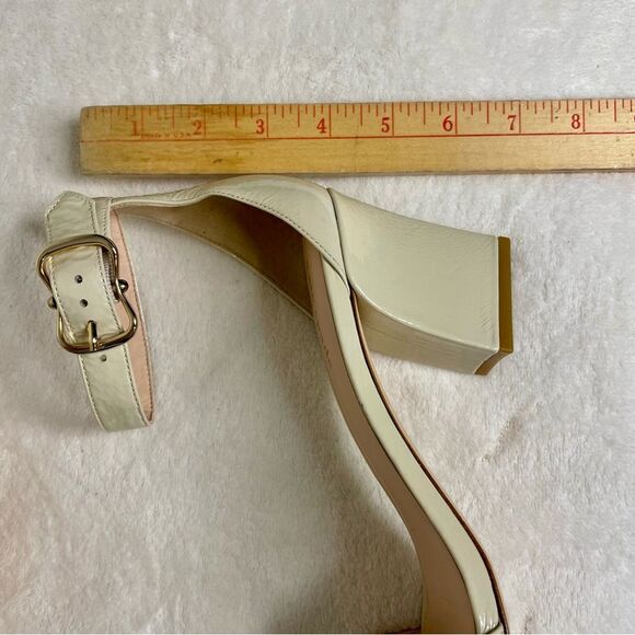 Kate Spade Sandals Susane Crinkle Patent Leather Strap Heels Cream Bone Size 8.5 - Picture 14 of 16